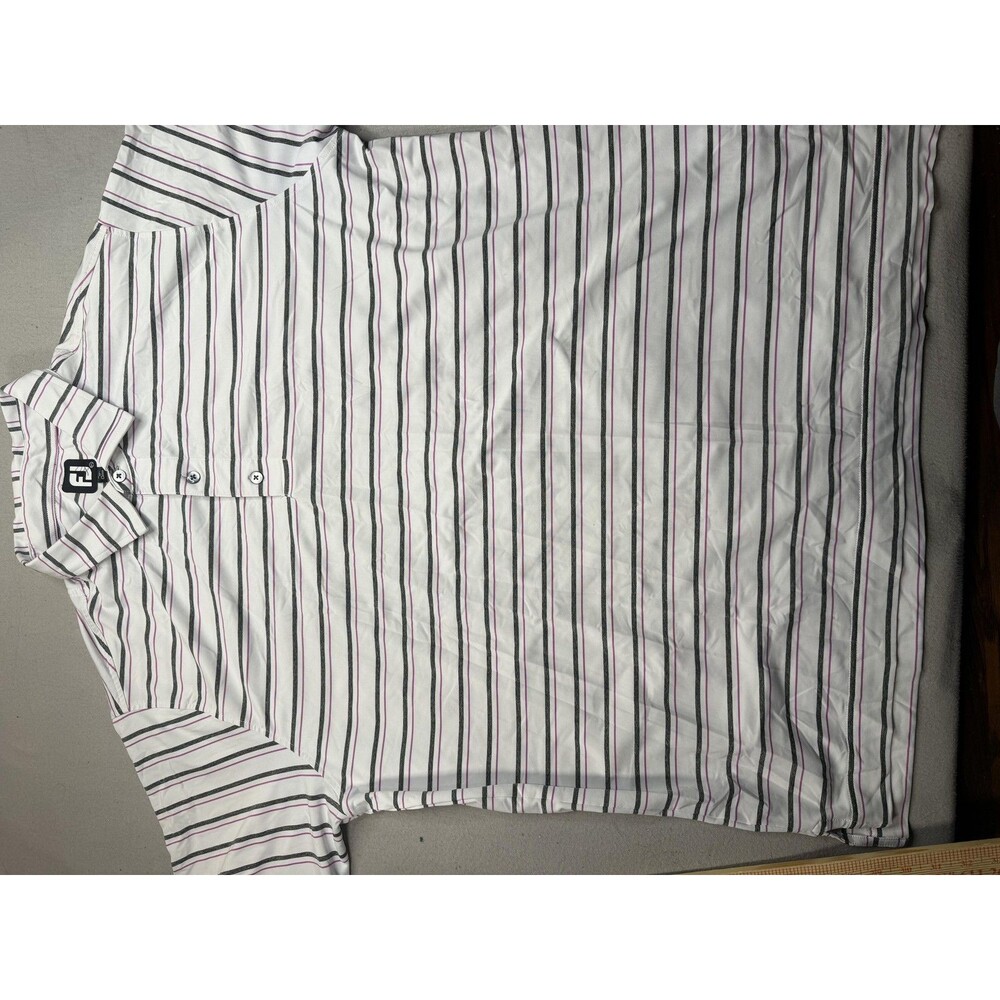 FootJoy Polo Shirt Mens 2XL White Striped Golf Performance Short Sleeve Jersey